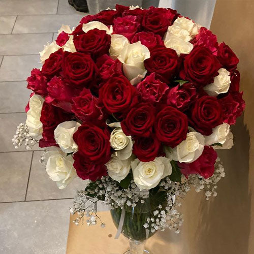 White & Red Rose Dome Bouquet